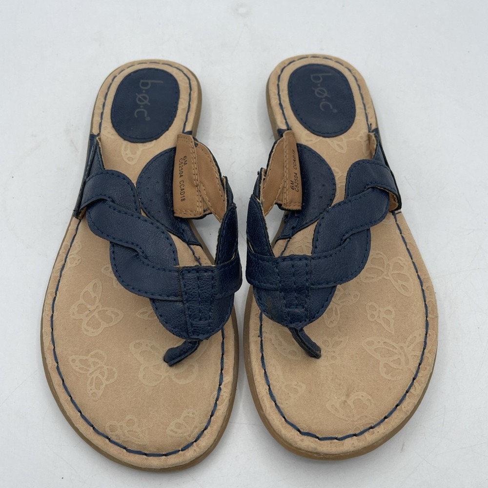 BOC Born Sandals Leather Thong Flip Flop Blue Coastal Comfort Vacation Beach 6M - Picture 3 of 4